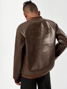 SHEIN Teenager Jungen Vintage Jacke im Used-Look aus Kunstleder, lässiger, cooler Stil