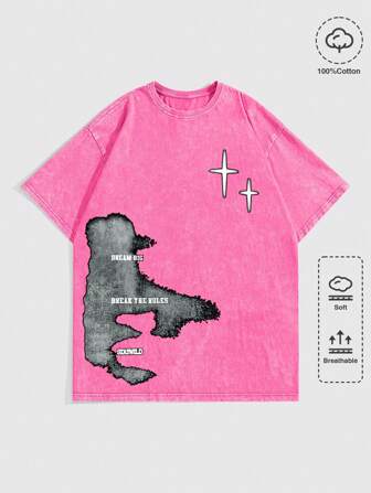 Street Life Herren Vintage Distressed T-Shirt mit Schneeflocken-Muster für den Freizeitbereich, geeignet für lässigen Alltags-Tragen im Frühling und Sommer, Schule