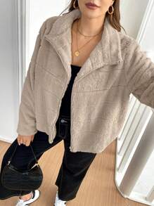 SHEIN Essnce 大码羊毛大衣，冬季保暖大衣，人造毛皮，羊毛大衣，加绒加厚，冬季女装女士保暖夹克，女士开衫外套，冬季夹克冬季上衣