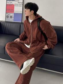 DAZY Brown Fleece Men Sweatsuit For Autumn - Brown - View 5