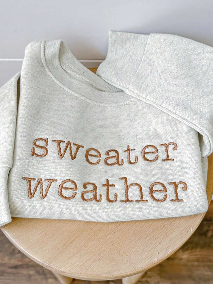 INAWLY 女士休闲字母刺绣落肩宽松运动衫，春秋 - 淺灰色 - 查看 1