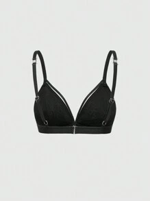 ROMWE Goth 女士深色哥特式蕾丝无钢圈文胸和内裤套装 - 黑色 - 查看 7