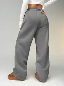 SHEIN EZwear Pebble Seam Detail Straight Leg Sweatpants Graduation,Back To School Outfits,Graduation,Teacher Outfits For Women,Back To School - Light Grey - View 2