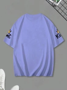 Manfinity Hypemode maglietta estiva ampia da uomo con grafica di cartoni animati e slogan, spalle scoperte