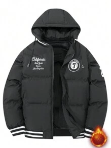 Manfinity Hypemode Men's Casual Slogan Print Zip Up Padded Coat, Winter