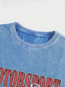 ROMWE MEN Street Life 男式赛车夏季字母印花圆领休闲混色背心，学校 - 藍色 - 查看 3