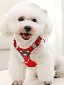 2PCS Cute Cartoon Bear Patch Reflective Stripe Pet Harness Leash Set Soft Nylon Adjustable Vest With Durable Metal Buckle For Small Medium Dogs Cats Outdoor Walking Christmas Holiday Gift Present Party - Red - View 6