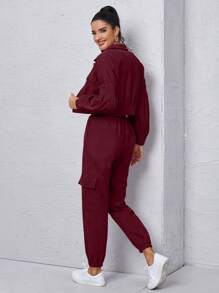 Mulvari Ensemble 2 pièces femme : veste à manches longues boutonnée unie et pantalon cargo décontracté avec cordon de serrage à la taille, pour l'automne