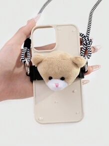 ROMWE Kawaii 1 pieza Correa de teléfono desmontable con oso de peluche de dibujos animados lindo y cereza bicolor, correa de hombro cruzada para mujeres, niñas, estudiantes, uso diario, regalo de vacaciones