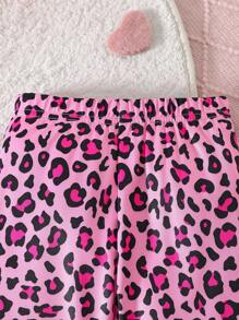 SHEIN 2 piezas Conjunto de sudadera con estampado digital de corazón y pantalones acampanados con cintura elástica para niña joven, primavera otoño