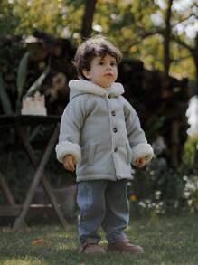 SHEIN Modna minimalistyczna kurtka z długim rękawem dla chłopca/dziewczynki, zimowa