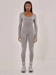 Musera Sport Ribbed Waist Long Sleeve Unitard Sports Jumpsuit ,Padel, Tennis, Pickleball