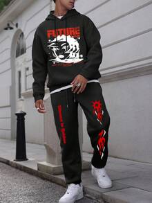 Manfinity EMRG Bộ 2 áo hoodie in hình khẩu hiệu và quần dài cho nam - màu đen - Xem 3