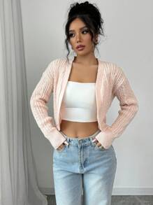 Chiquease Chaqueta corta casual de punto de un solo color para mujer, temporada de otoño