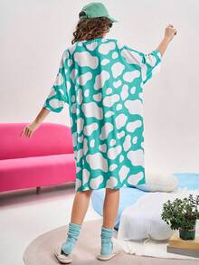 女士卡通牛与云朵图案超大宽松睡袍 - 彩色 - 查看 3