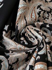 SHEIN LUNE Court Retro  Plus Size V-Neck Long Sleeve Floral Print Casual Dress - Beige - View 3