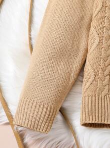 SHEIN 两件套针织套装，适合少女，领口蝴蝶结针织毛衣和阔腿针织裤，时尚、优雅、可爱，秋冬 - 卡其色 - 查看 5