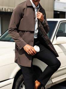 Manfinity Bizformal Chaqueta casual de hombre con botones al frente, ideal para usar diariamente en otoño, abrigo de para salir, regalo para amigos, esposo o novio