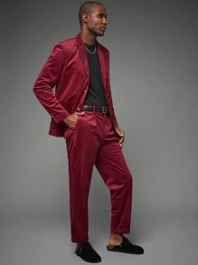 Manfinity VCAY Bộ 2 chiếc/bộ áo khoác cardigan dài tay cổ bẻ ấm áp màu đỏ tía cho nam, phù hợp cho tiệc tùng, mùa thu/đông - Màu Đỏ Sâu - Xem 4
