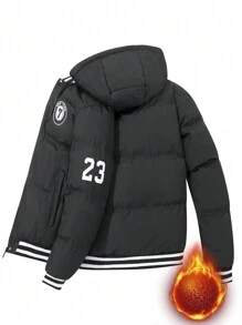 Manfinity Hypemode Men's Casual Slogan Print Zip Up Padded Coat, Winter