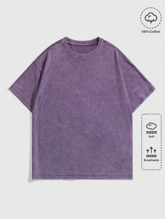 ROMWE MEN Street Life Herren Sommer einfarbiges Lässig T-Shirt mit Rundhalsausschnitt und Kurzarm, Schule