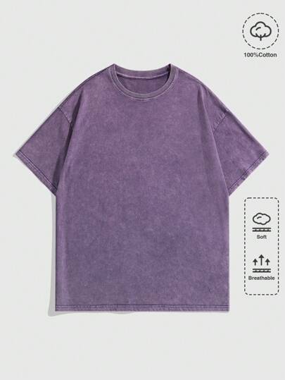 Street Life قميص كاجوال قصير الأكمام بياقة دائرية ذو لون أحادي للرجال، مناسب للمدرسة والطراز الخاص بالعقد الأول من الألفية الجديدة