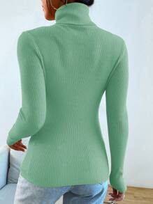 Seusyu Sweater Lengan Panjang Model Turtleneck Warna Polos, Kasual & Pakaian Sehari-hari, Musim Gugur/Musim Dingin - Mint Green - View 2