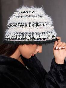 SHEIN ICON 1 pieza Gorro de punto de contraste de color básico y lindo para mujer, adecuado para uso casual
