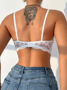 女士纯色透明蕾丝贝壳边性感吊带内衣文胸 - 彩色 - 查看 2