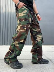 Manfinity EMRG 男士休闲迷彩印花直筒工装裤，长款直筒裤，适合送给老公、男朋友的礼物