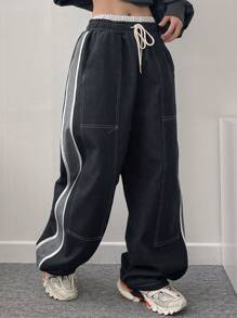 DAZY Quần Jeans Denim Chắp Vá Màu Thể Thao Cho Nữ - Màu xanh lam - Xem 4