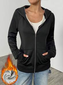 SHEIN EZwear Chaqueta con cremallera forrada térmicamente, ajustada, nueva para mujer de otoño/invierno