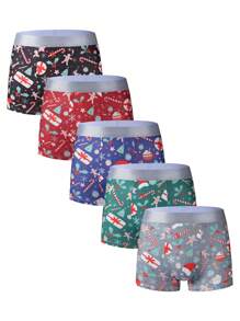 5pcs/Set Men's Christmas Print Boxer Briefs - Multicolor - View 1