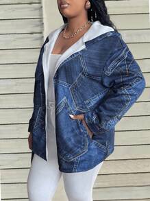 EMERY ROSE Áo khoác nỉ in họa tiết denim cỡ lớn thời trang thu đông cho nữ - Nhiều màu - Xem 6