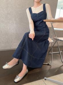 DAZY Einfaches quadratisches Ausschnitt-ärmelloses Denim Kleid für Frauen, Herbstkleidung, Schulkleidung