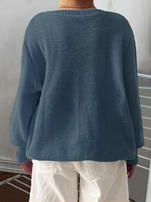 EMERY ROSE Plus Size Women Plain Crew Neck Long Sleeve Casual Sweater, Autumn/Winter