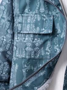 Tween Boy Allover Print Hooded Jacket & Pants Outfit, Cold Weather Winter Clothes - Blue - View 3