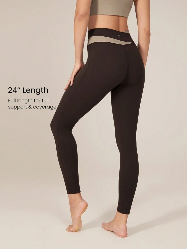 24" FeatherFit™-Sculpt Two-Tone Crossover Compression Leggings Medium Impact Workout Daily Gym