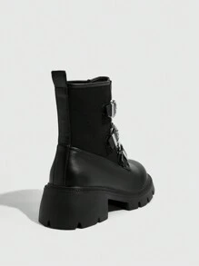 CUCCOO GRLICON Giày bốt cổ cao gót Chunky dành cho nữ, phong cách Punk Y2K, lấy cảm hứng từ xe máy, phù hợp cho trang phục Halloween, Giáng sinh, tiệc tùng - màu đen - Xem 11