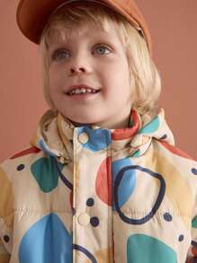 THE HAPPY LOOK Young Boy Geometric Print Long Sleeve Hooded Casual Padded Coat For Everyday Wear, Autumn/Winter
