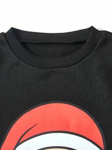 Áo nỉ dài tay cổ tròn họa tiết ông già Noel cho bé trai tuổi mới lớn, dùng cho Giáng sinh - màu đen - Xem 3