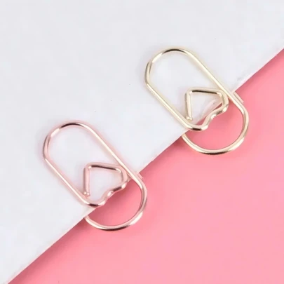 50 piezas/bolsa Clip de marcador de metal con forma de corazón y color rosa dorado, accesorios de oficina, sujetapapeles de parche, artículos de papelería para el Día de San Valentín, bodas de San Valentín, cumpleaños, útiles escolares lindos, suministros de oficina para mujeres, regreso a la escuela, útiles escolares