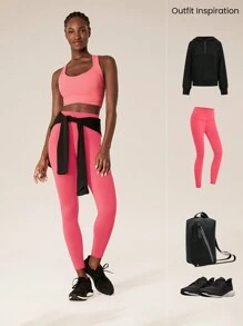 GLOWMODE FeatherFit™-Sculpt Full Coverage Side Support Wide Strap Crossover Sports Bra Light Support Low Impact Yoga Pilates Daily - Coral Pink - View 7