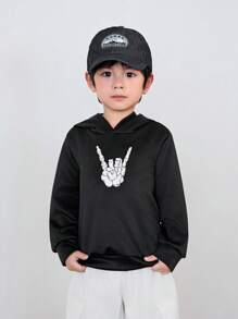 SHEIN 骷髅图案套头连帽衫，黑色，合身设计，日常休闲穿着，适合秋冬季 - 黑色 - 查看 4