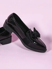 CUCCOO DOLLMOD Giày bệt mũi nhọn cho nữ, trang trí nơ màu đỏ tía, phong cách đại học, phù hợp với mọi mùa - màu đen - Xem 7