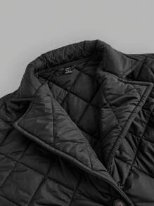 SHEIN LUNE Women Casual Solid Color Tie-Up Regular Fit Mid-Length Padded Coat, Suitable For Autumn/Winter Everyday Wear - Black - View 12