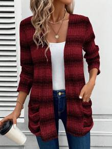 SHEIN LUNE 1pc Women's New Ribbed Fleece Ribbed Warm And Comfy Regular Jacket - Red - View 1