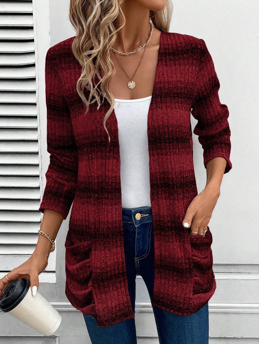 SHEIN LUNE 1pc Women's New Ribbed Fleece Ribbed Warm And Comfy Regular Jacket - Red - View 1