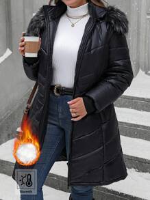 EMERY ROSE Vêtements d'hiver grande taille, manteau rembourré décontracté avec capuche et col en fourrure