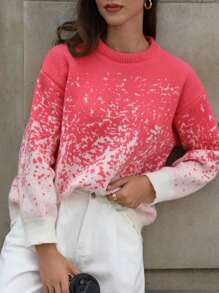 Aveloria Damen Pullover mit Rundhalsausschnitt, Farbverlauf Schneeflocke Punktmuster, Herbst/Winter